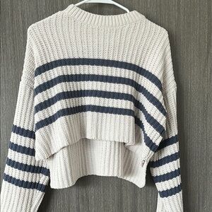 Striped Knit Sweater - Cream and Blue